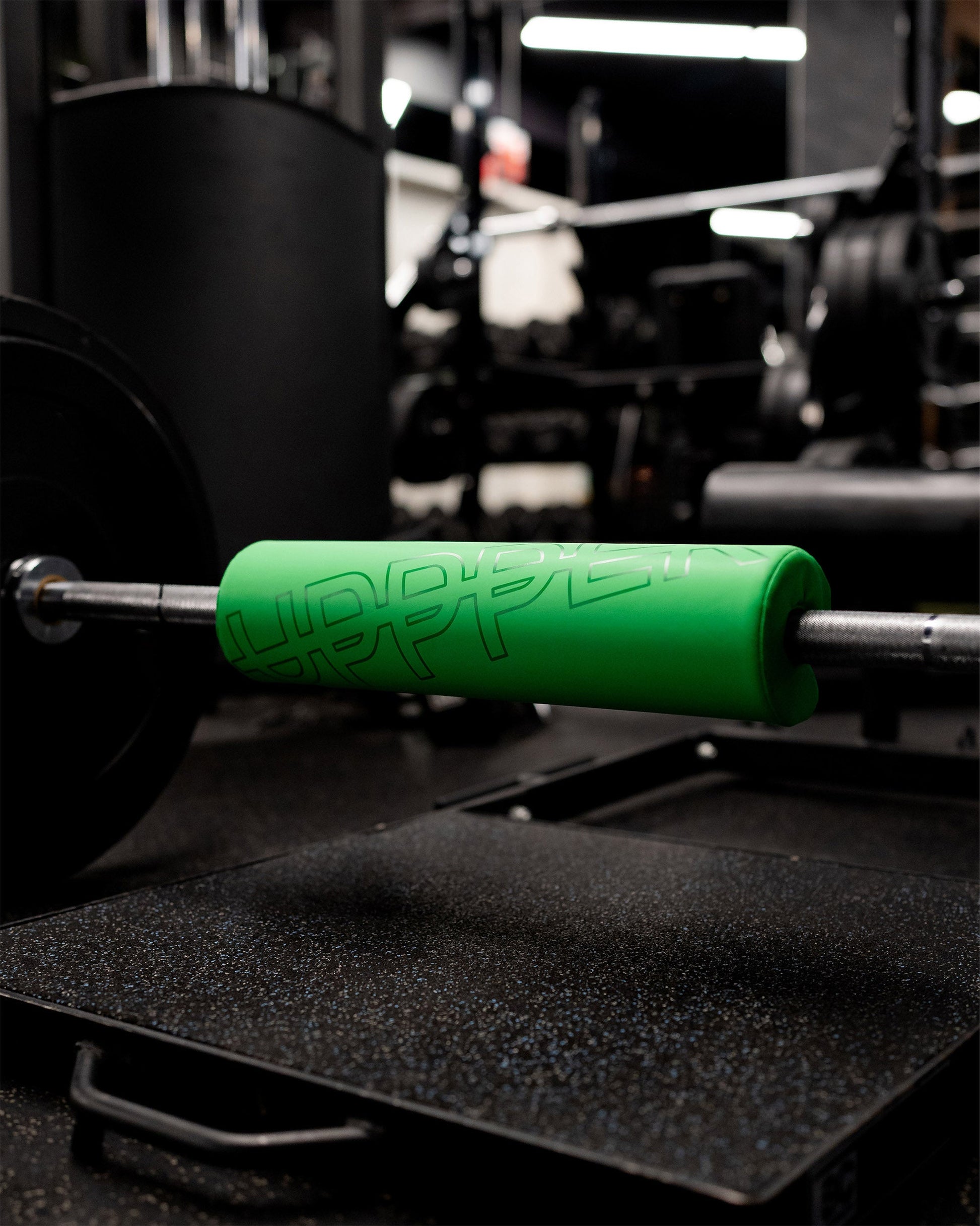 neon green uppper barbell pad side view