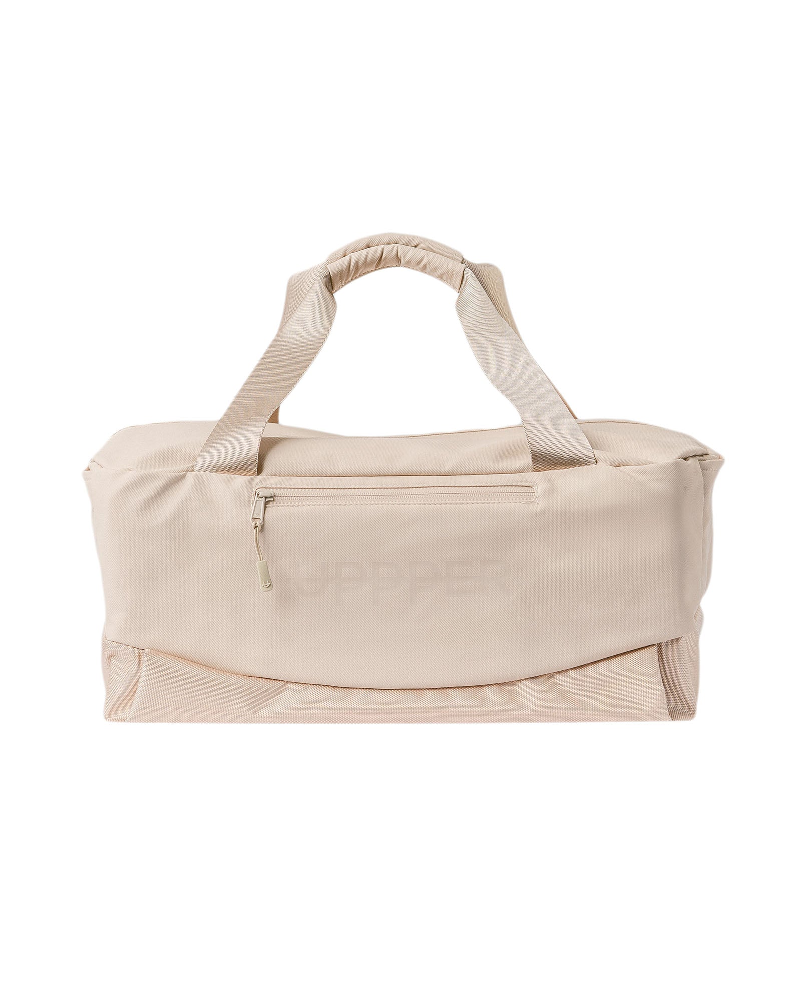 sail uppper duffel bag with top carry handle and front zip pocket on white background