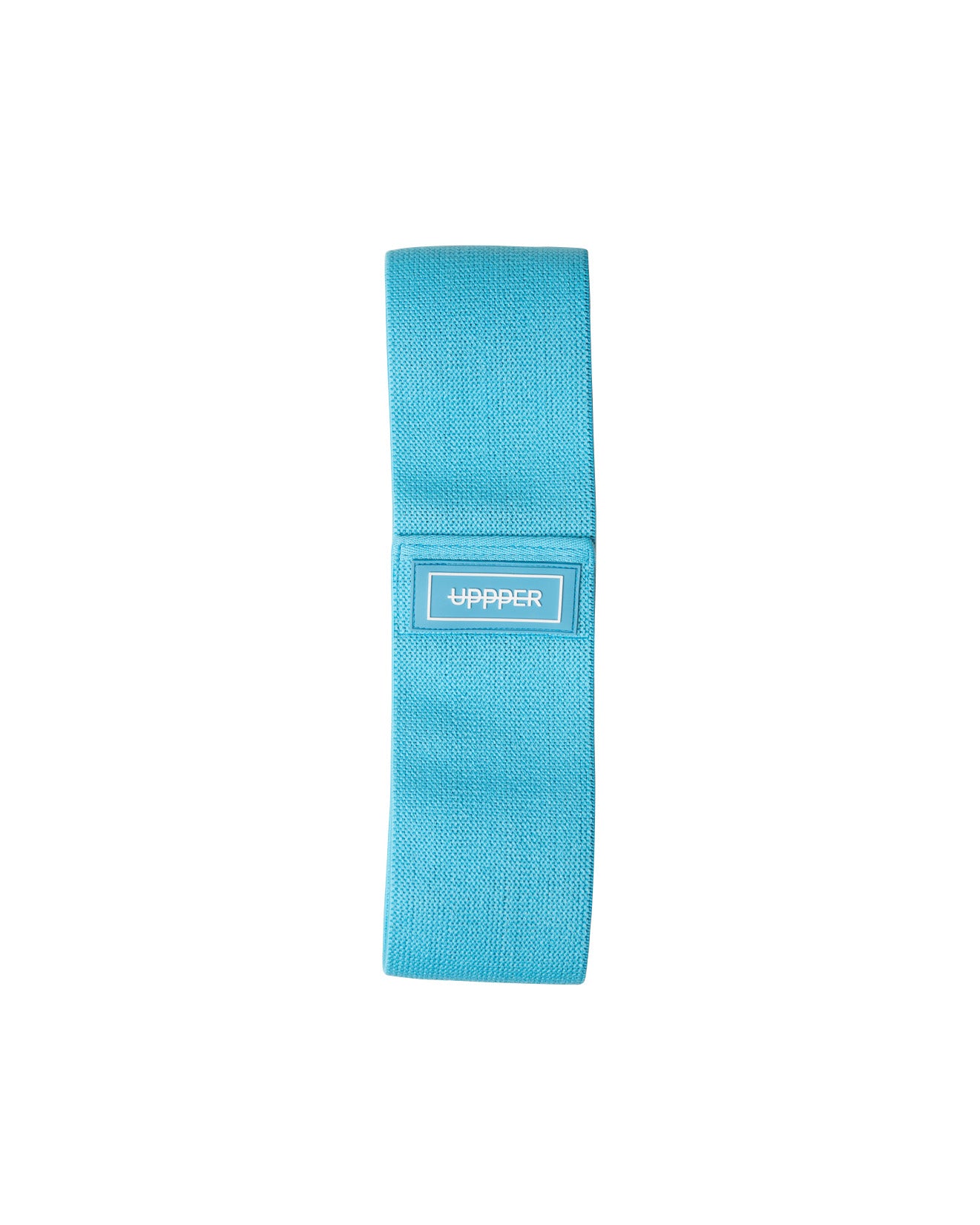 blue uppper fabric hip resistance band laid flat on white background