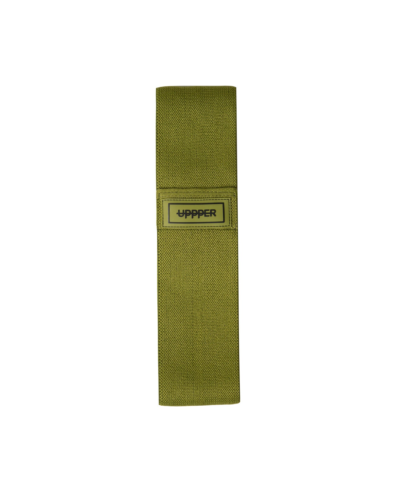 khaki uppper fabric hip resistance band laid flat on white background