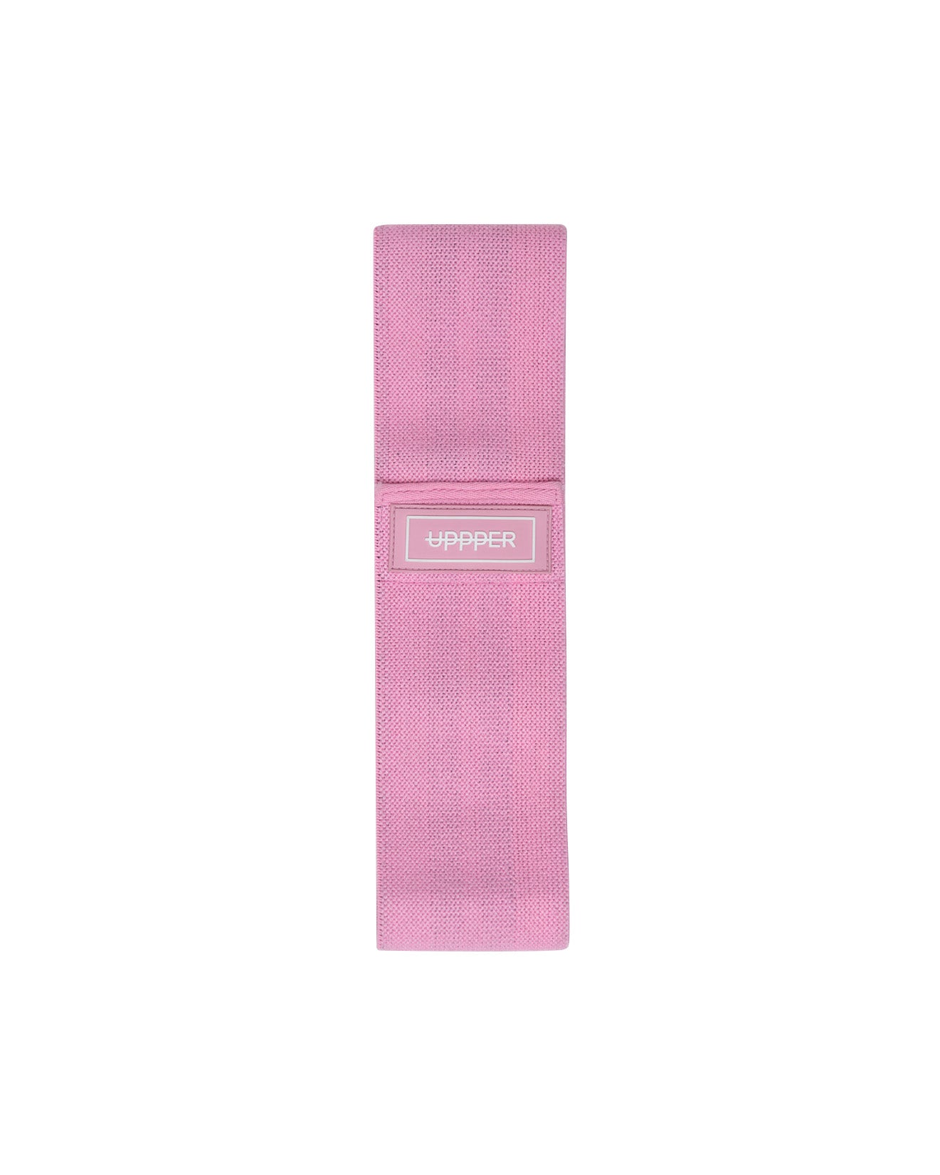 tan uppper fabric hip resistance band laid flat on white background