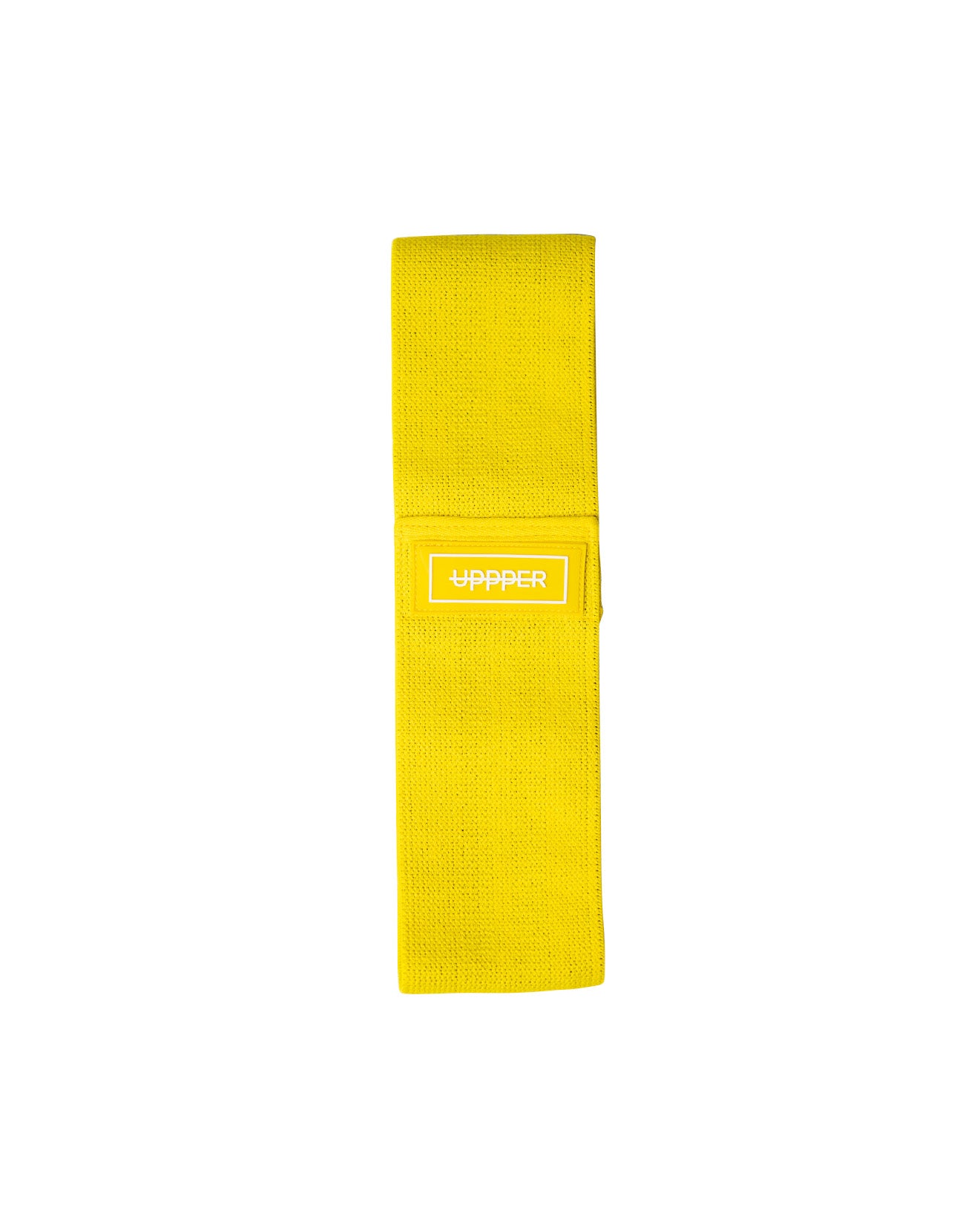 yellow uppper fabric hip resistance band laid flat on white background