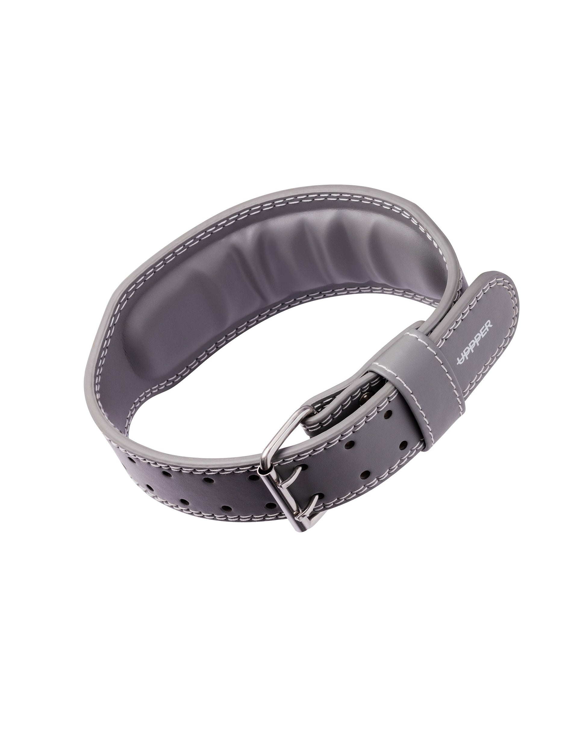 grey uppper lifting belt showing inner lining and stitching detail