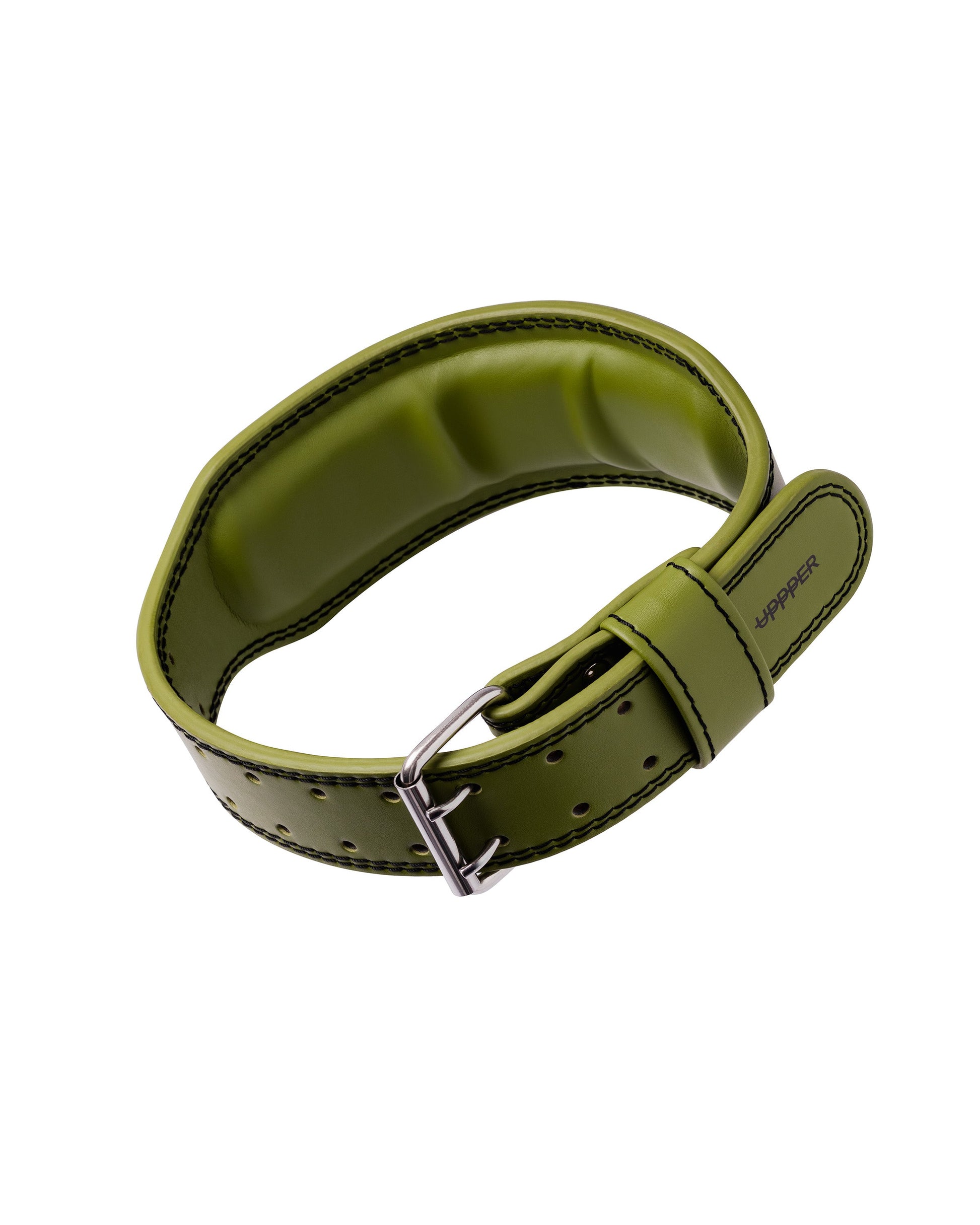 khaki uppper lifting belt showing inner lining and stitching detail