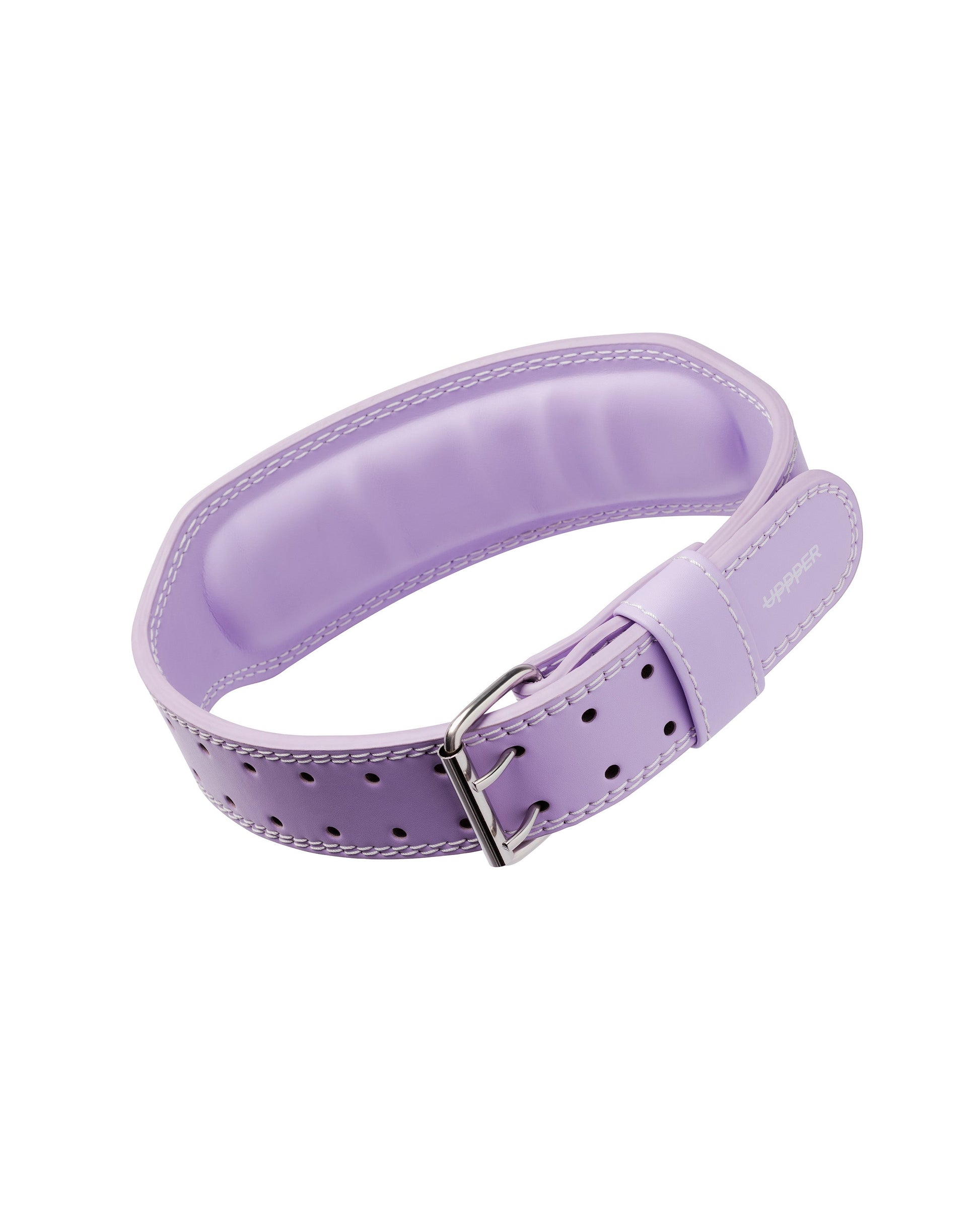 lavender uppper lifting belt showing inner lining and stitching detail