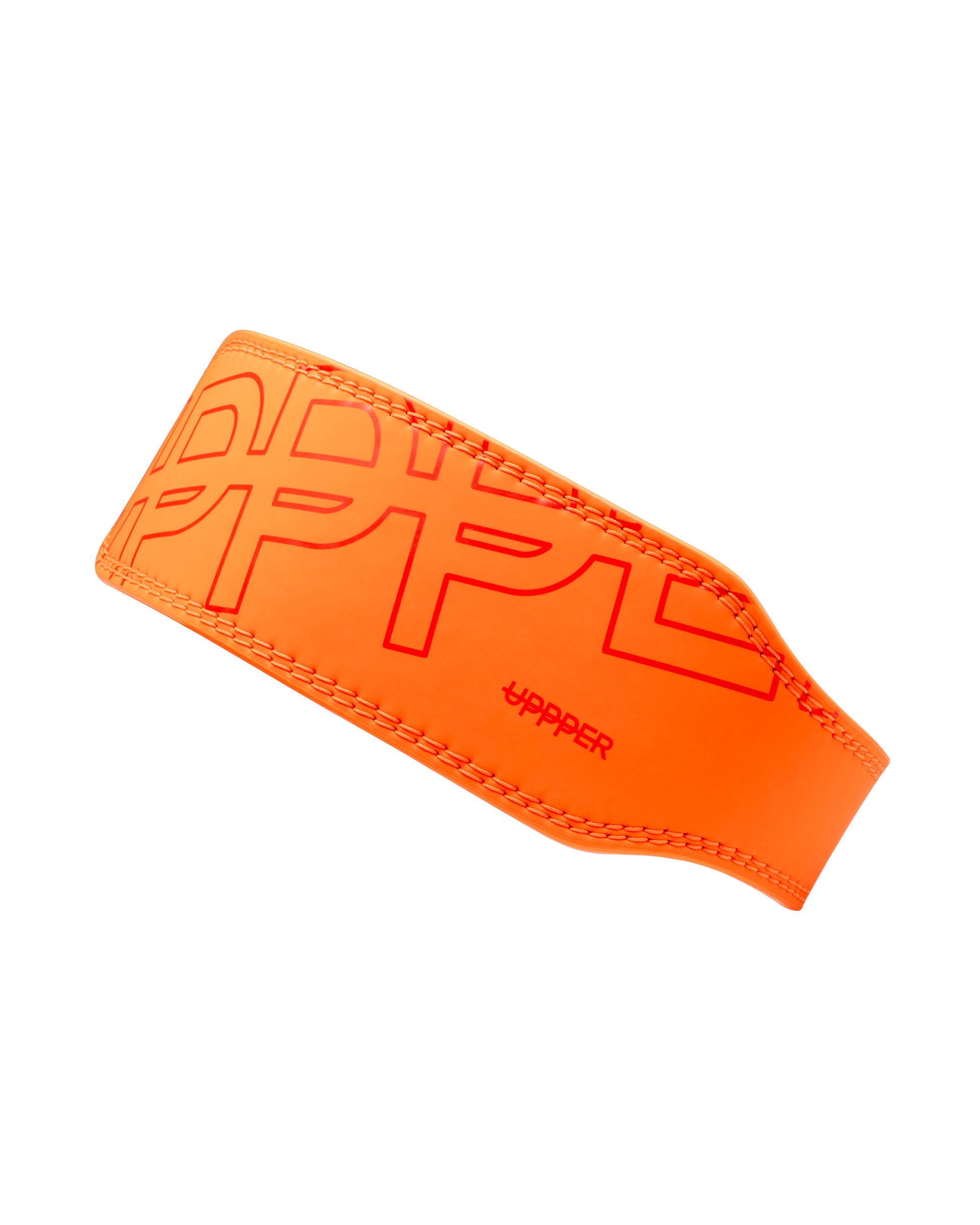 neon orange uppper lifting belt shown at angle on white background