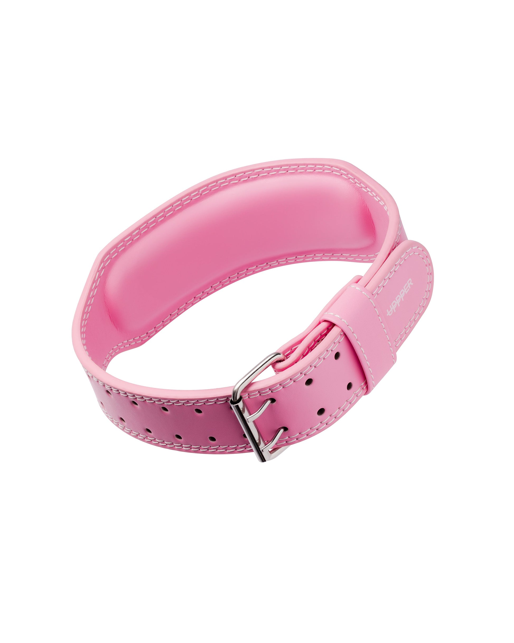 pink uppper lifting belt showing inner lining and stitching detail