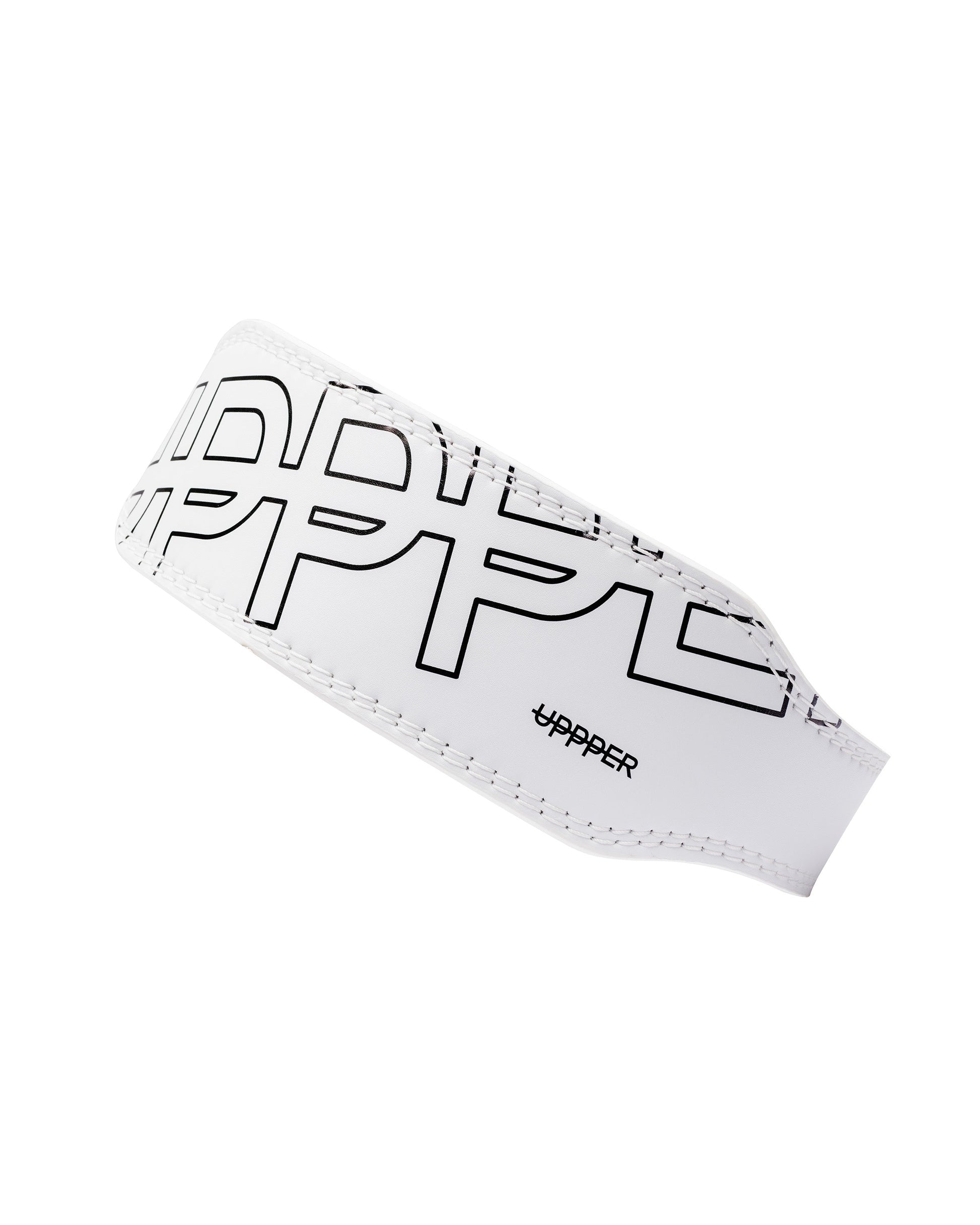 white uppper lifting belt shown at angle on white background