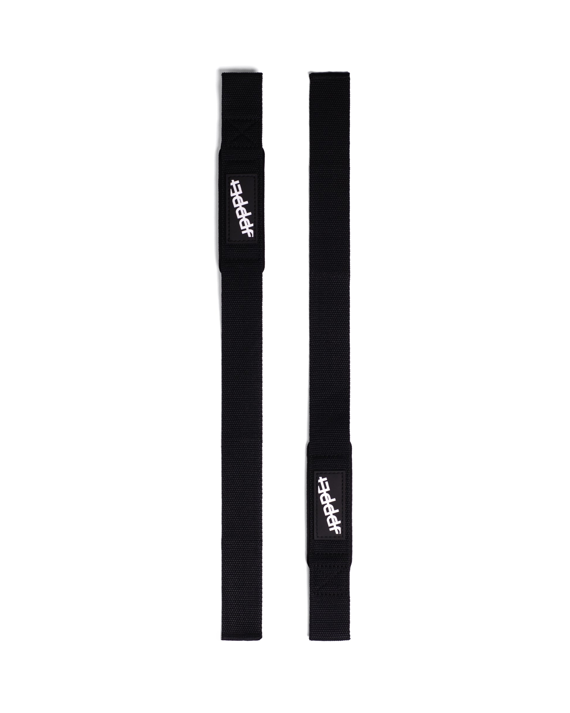 black uppper lifting straps 2.0 close-up flat lay on white background