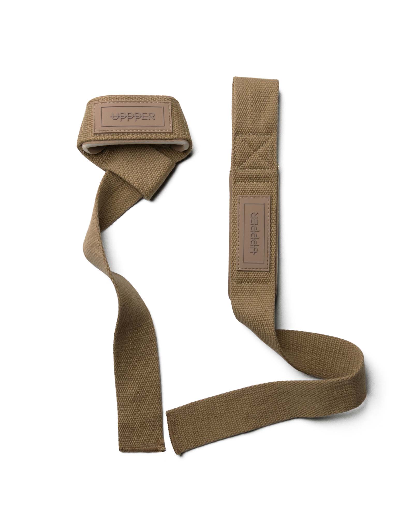 pair of mud uppper lifting straps flat lay on white background