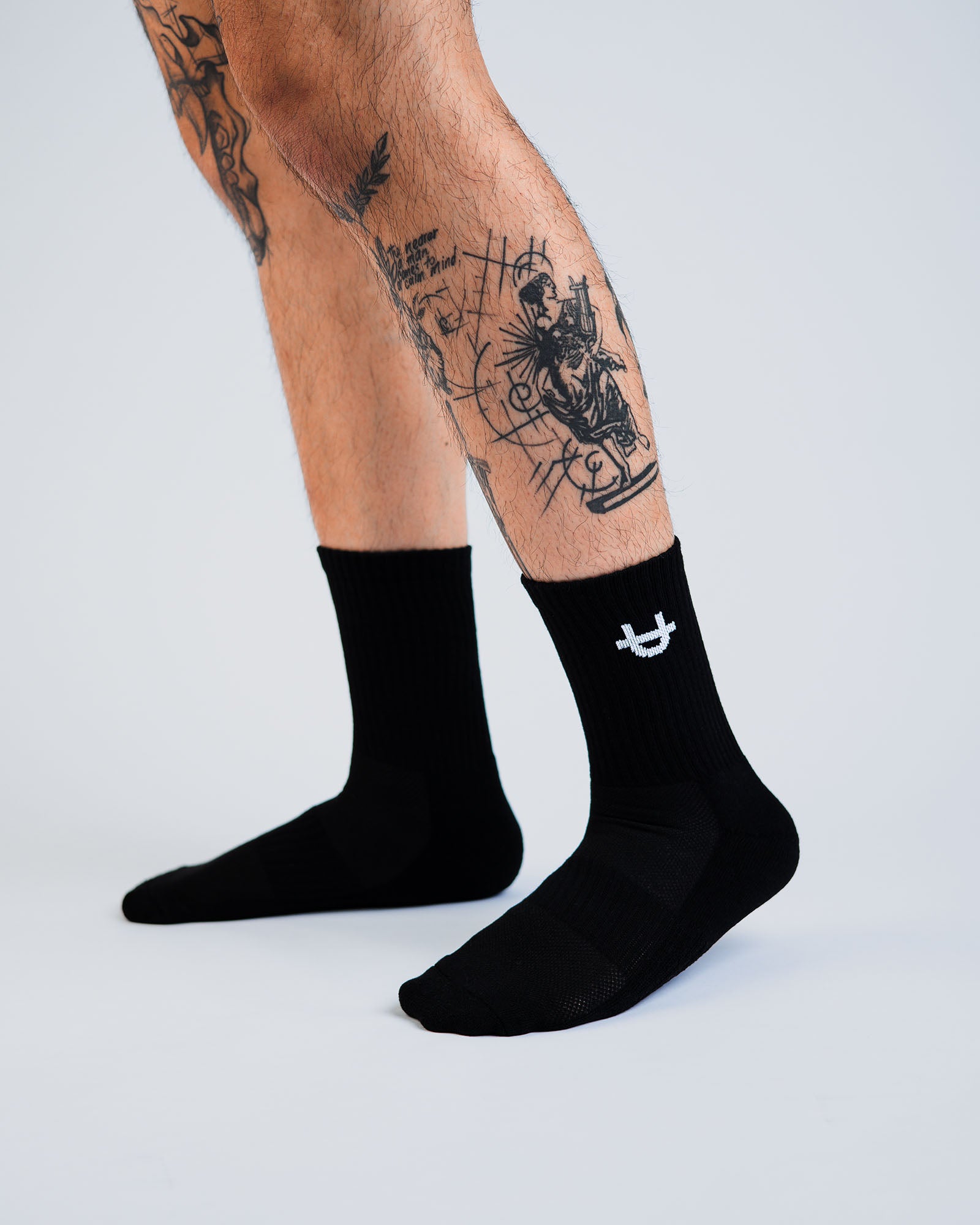 black uppper crew socks detail view