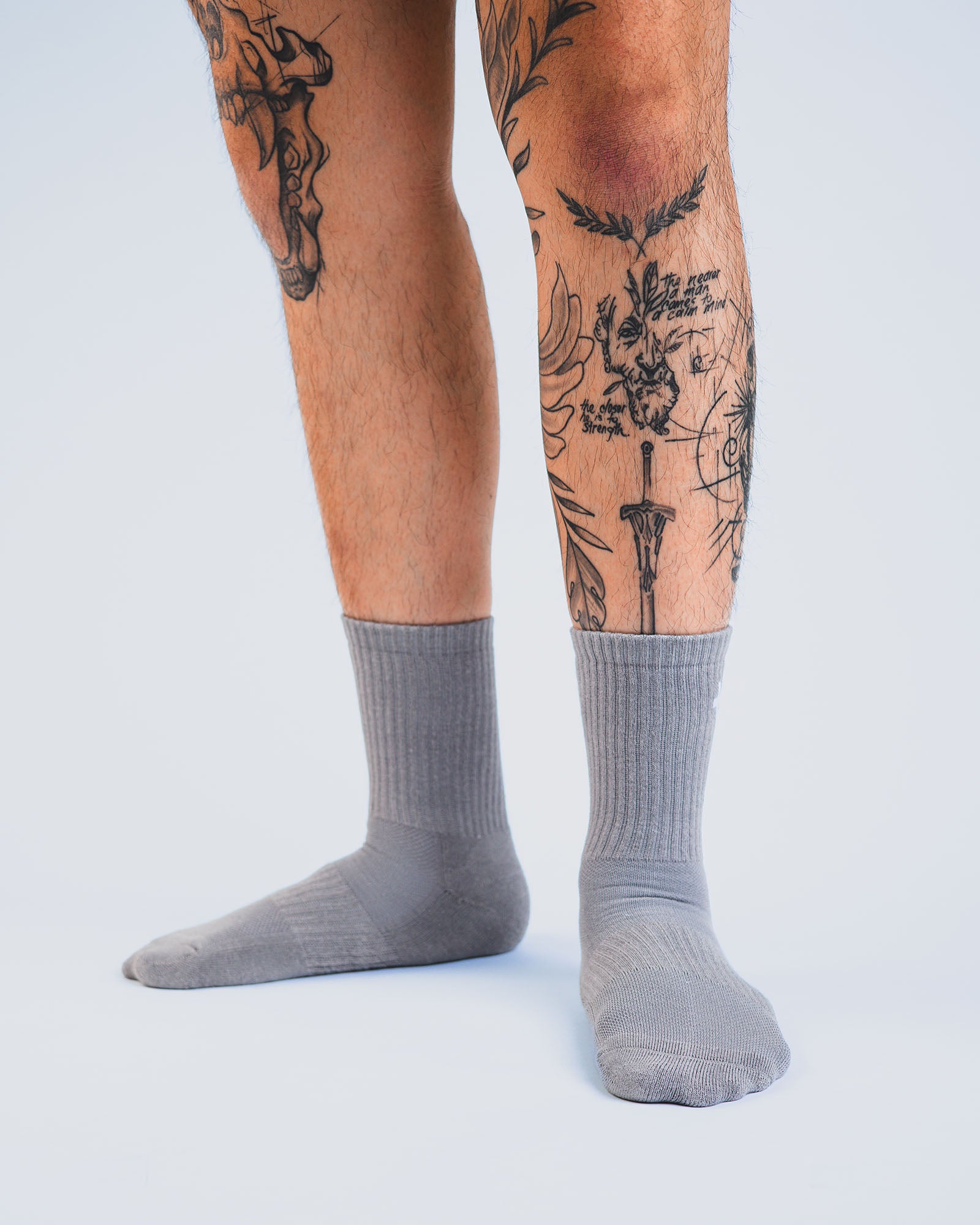 grey uppper crew socks detail view