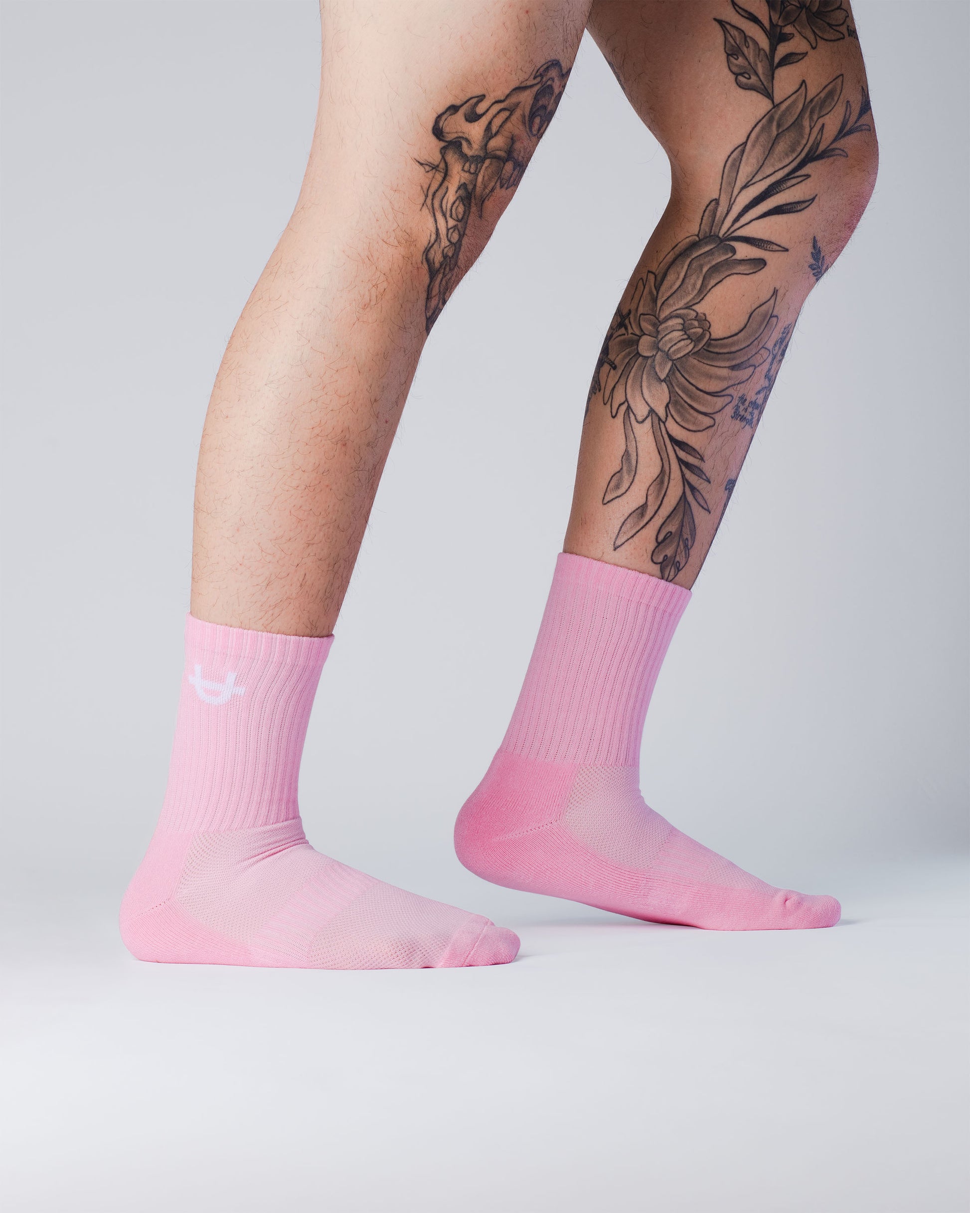 pink uppper crew socks detail view