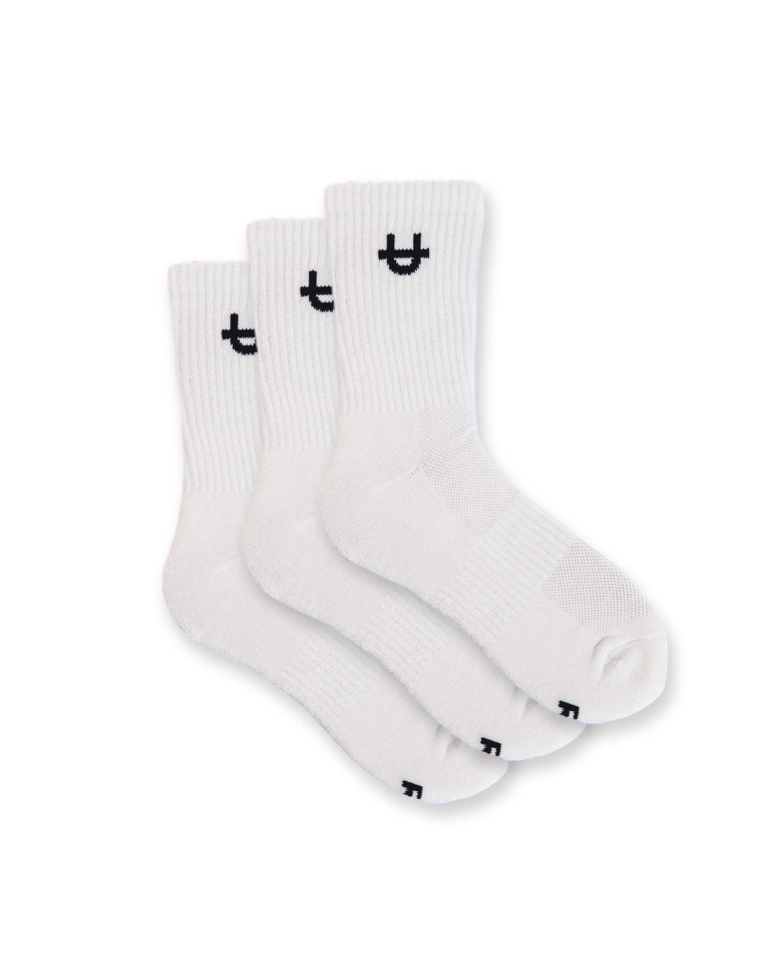 off-white uppper crew socks stacked showing ribbed cuff with u logo