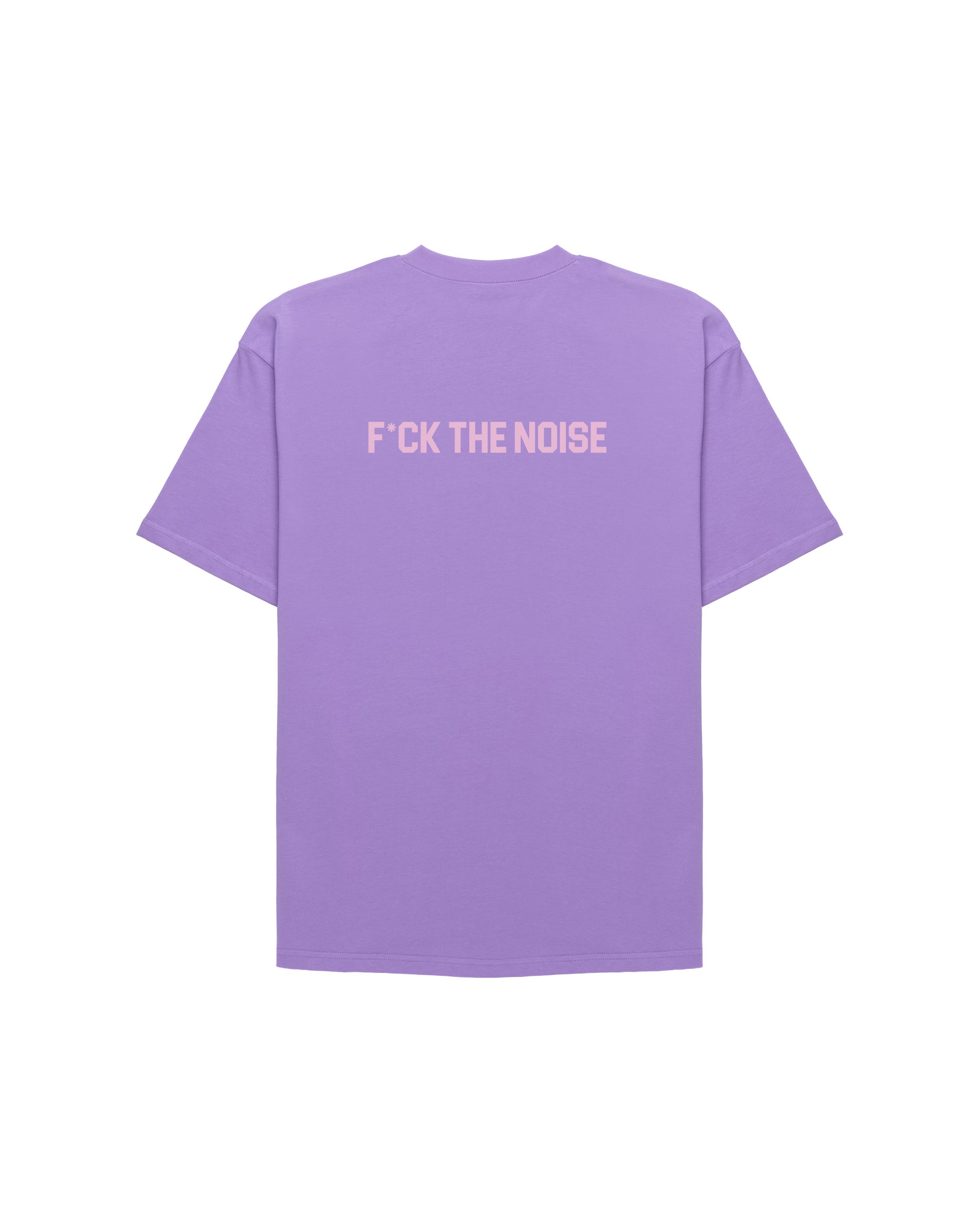 back of lavender ftn t-shirt on white background