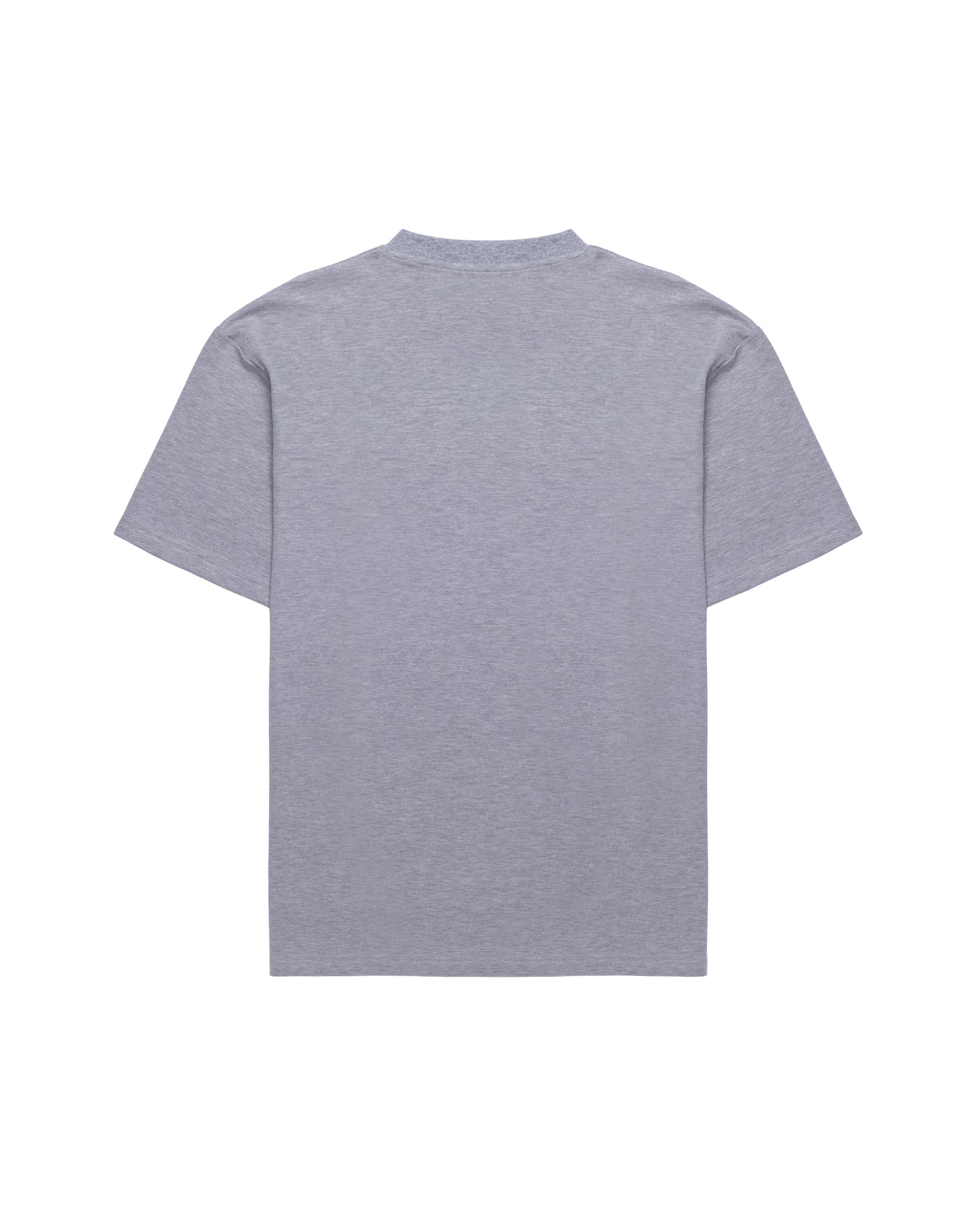back of heather grey uppper soft stretch t-shirt on white background