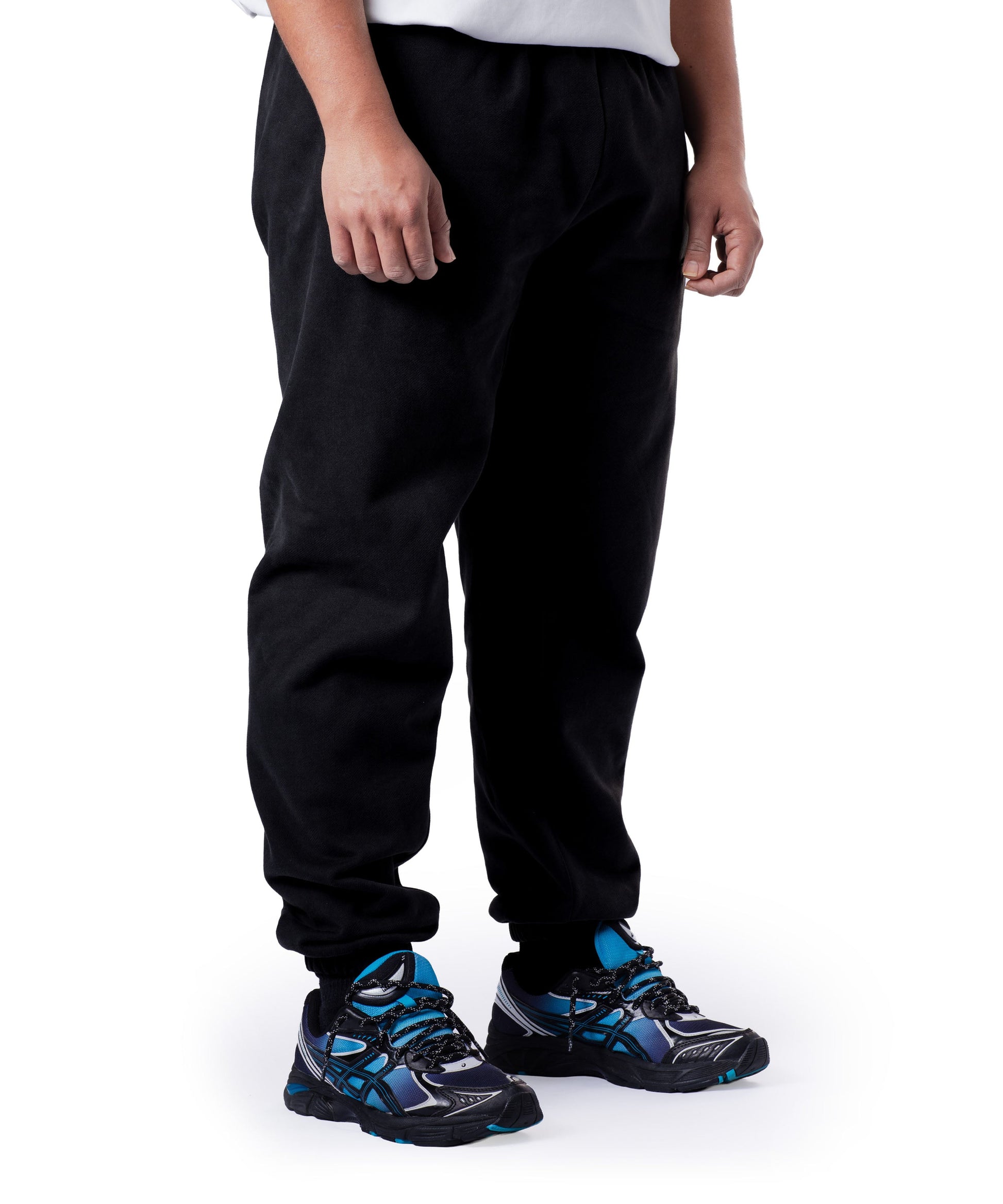 washed black uppper sweatpants mens back view on white background