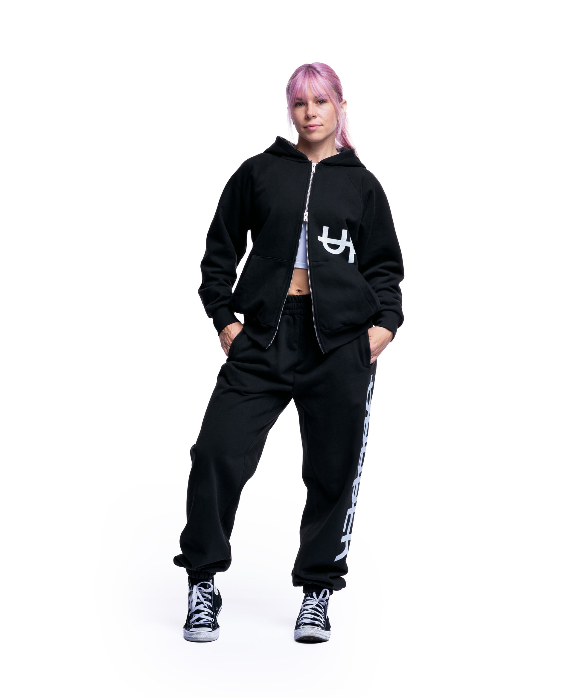 womens washed black uppper sweatsuit overview 